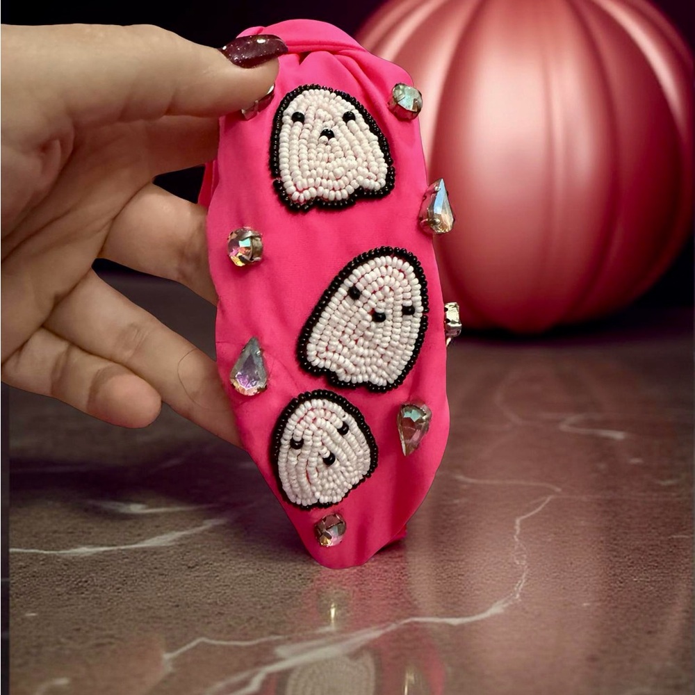 💖 Hot Pink Beaded Ghost Headband 👻